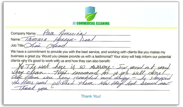 Client Written Testimonial from Pace America